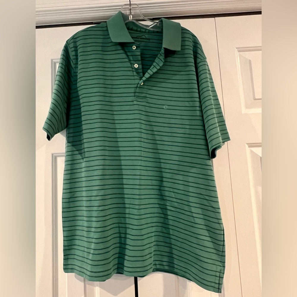 NWT Eddie Bauer Men’s Performance Green Striped Polo Shirt